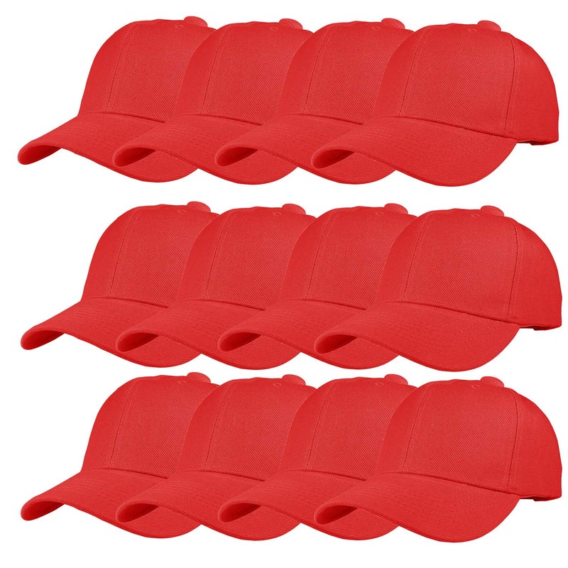 TZ Promise 12 Pack Wholesale Unisex Plain Solid Color Adjustable Baseball Caps Hats (Red) - Image 1